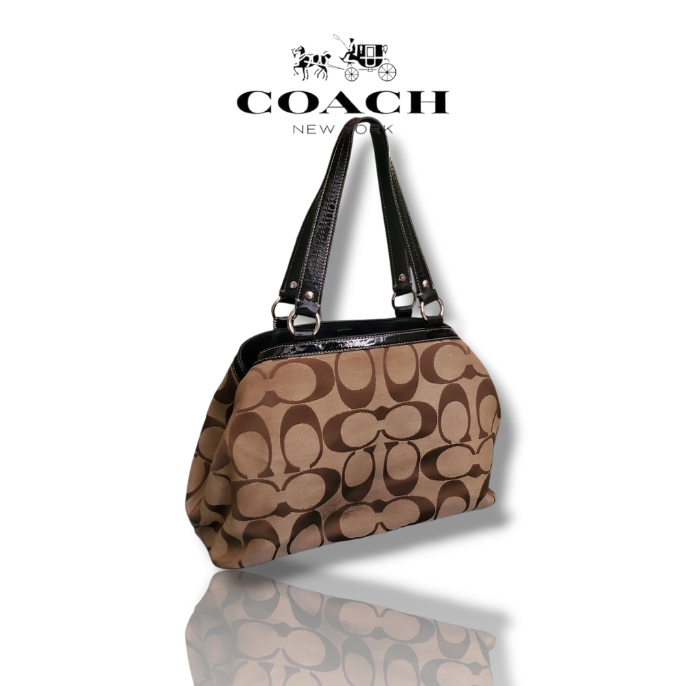 Coach F14940 Kisslock Signature Jaquard C Brown and Black Women's Shoulder Bag - Picture 4 of 13